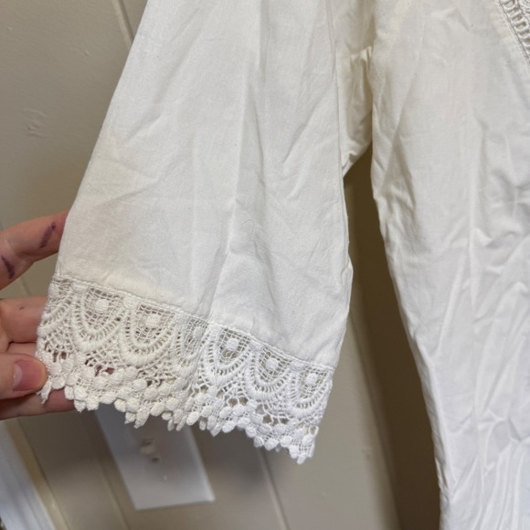 Womens White Crochet Lace Embroidered Tunic Blouse Medium Cottagecare Boho - Picture 4 of 13